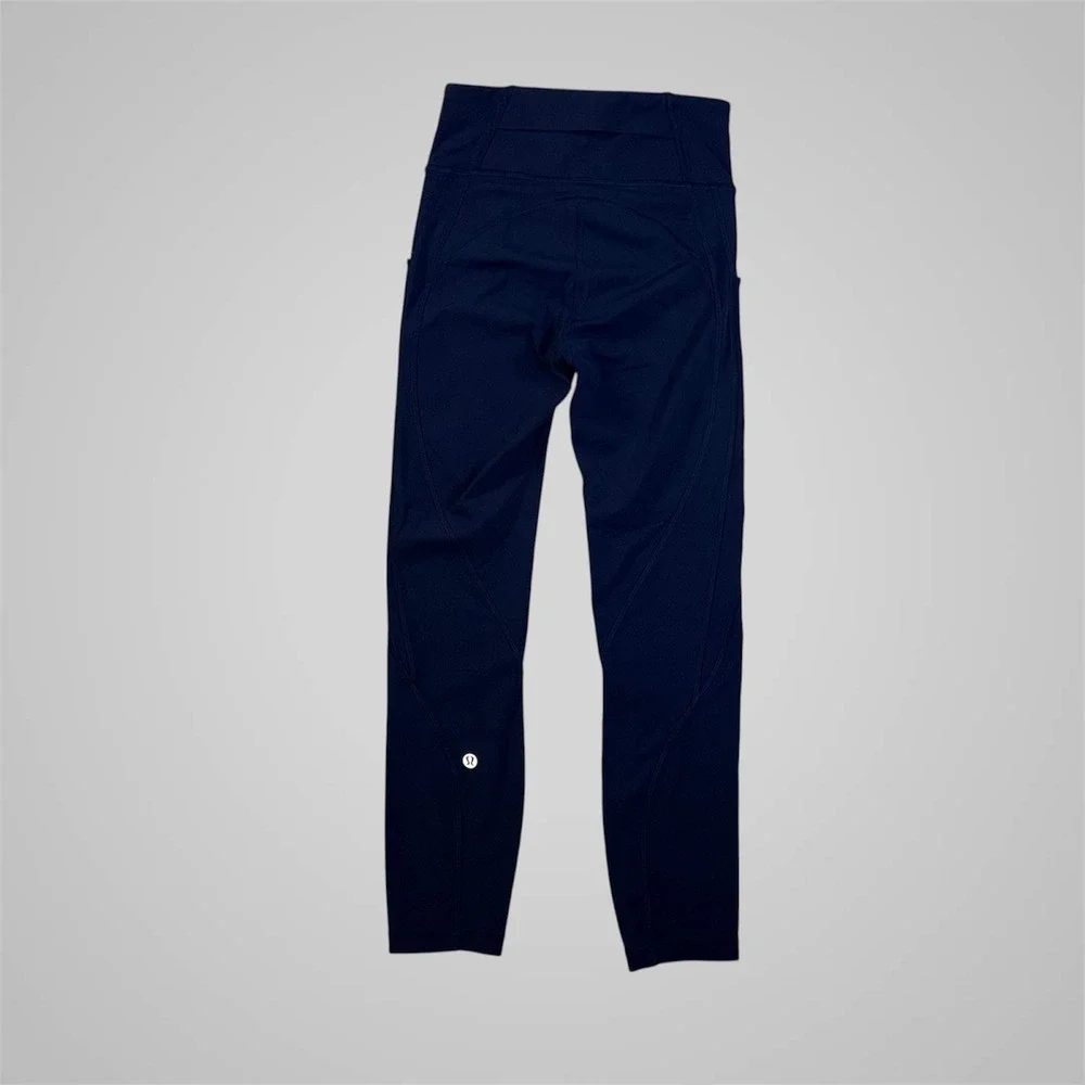 Lululemon Speed Up High Rise Crop 21 Navy Blue Running Leggings Pockets Size 2‎